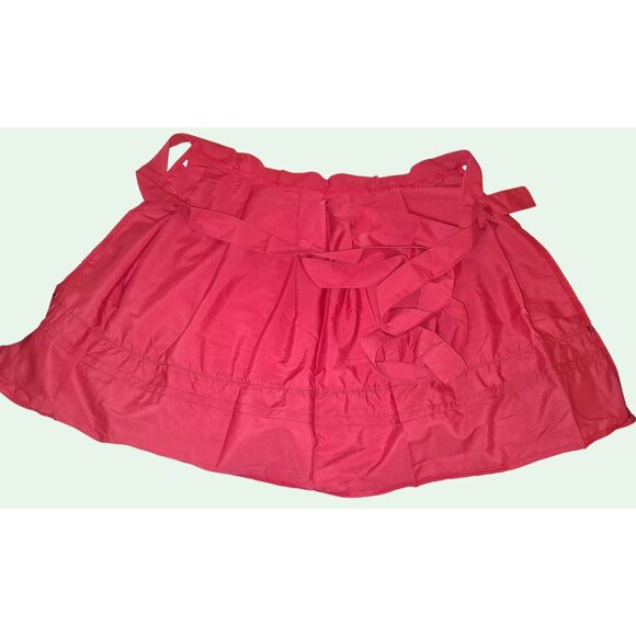 Red Waist Apron With Embroidered Floral Trim & Ties - Picture 7 of 9